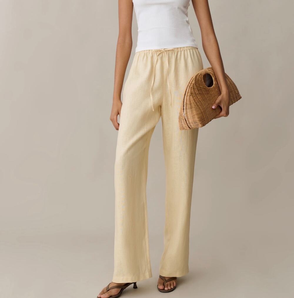 New $147 Caara Paloma yellow linen pants sz M